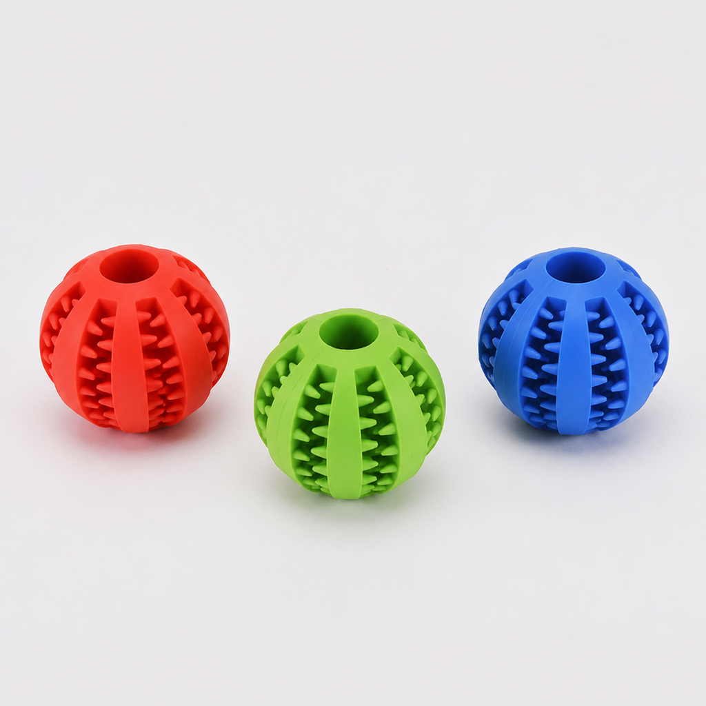 Balle dentaire interactive pour chien, coloris disponibles rouge, vert et bleu