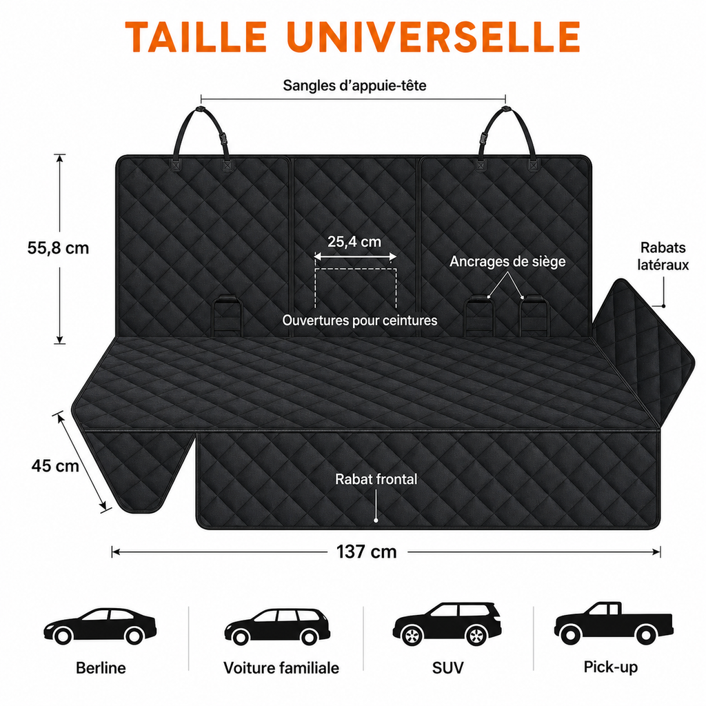 Housse de protection auto pour chien, dimensions et taille universelle