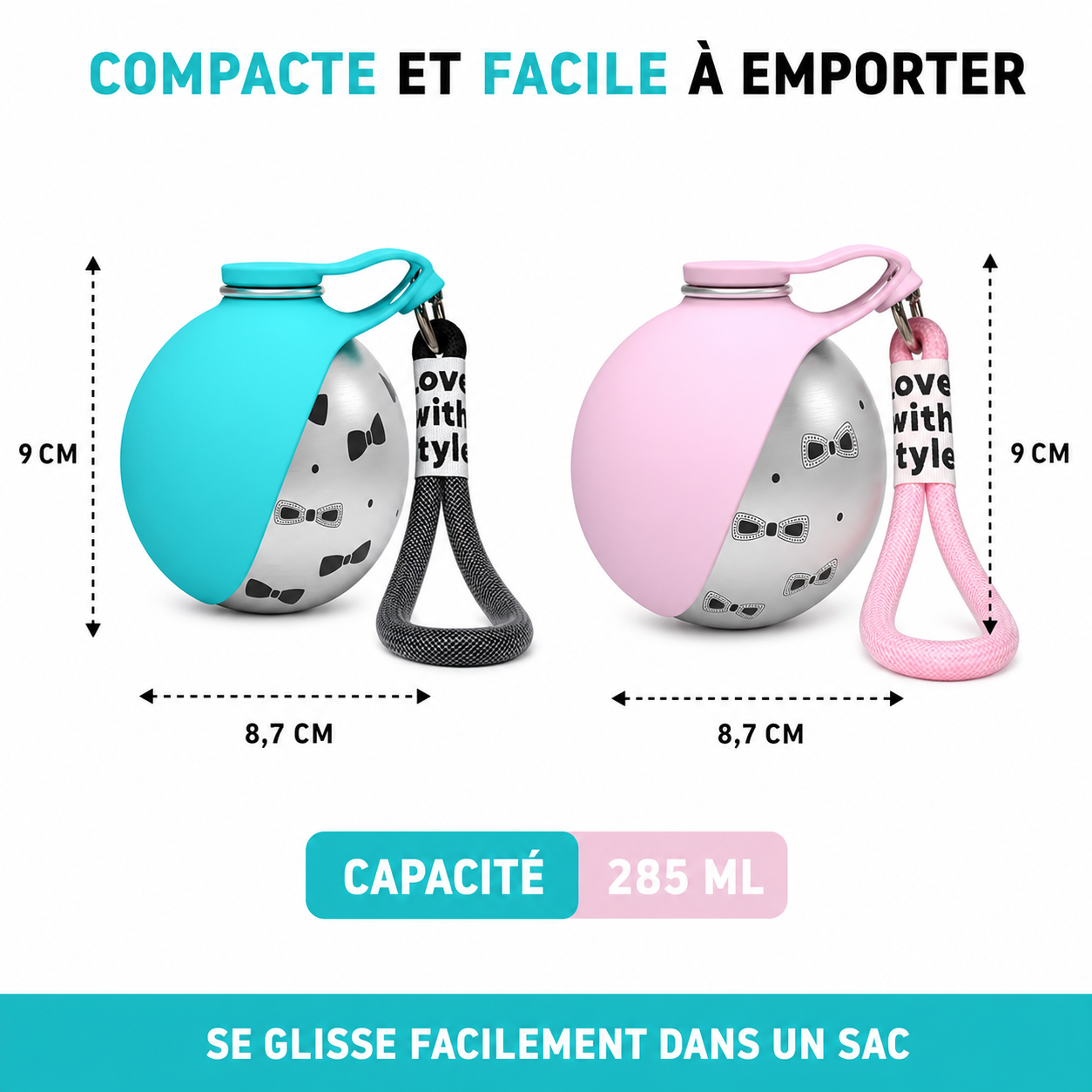 Gourde de promenade pour chien, dimensions et capacité