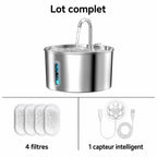 Fontaine à eau inox pour chat, lot complet avec capteur de mouvement